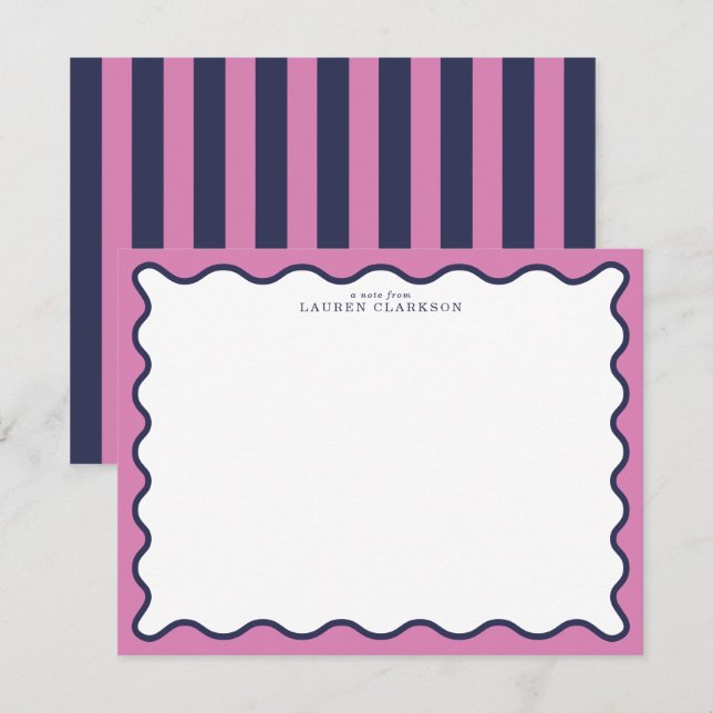 Invitation vivid Pink & Navy Wavy Border Note Card (Devant / Derrière)