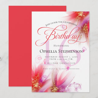 Invitation Vivid Scarlet Lilac Abstrait Floral Anniversaire