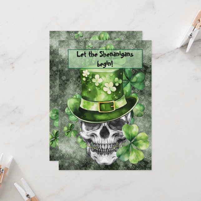 Invitation Vivid Skull with Green Hat Illustration (Devant/Arrière en situation)
