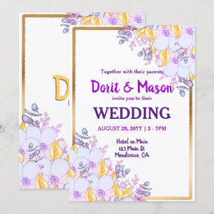 Invitation Vivid violet et or floral encadré