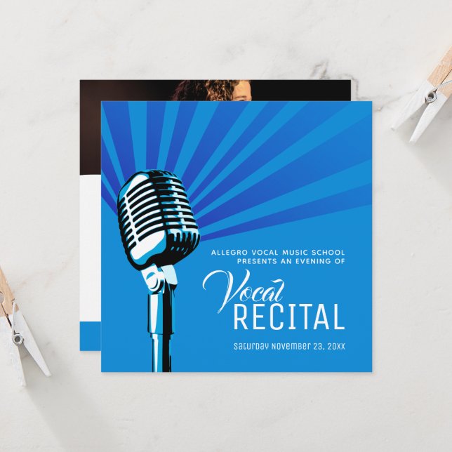 Invitation Vocal récital classique musique microphone bleu (Devant/Arrière en situation)