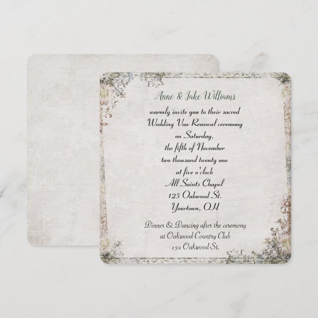 Invitation Voeu mariage renouveau frontière florale à l'ancie (Devant / Derrière)