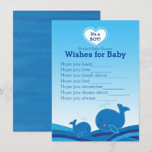 Invitation Vœux de baleines bleues pour jeu de baby shower