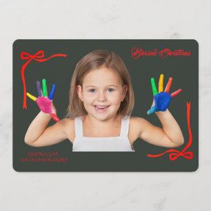 Invitation Vœux de Noël avec rubans rouges minimalistes écrit