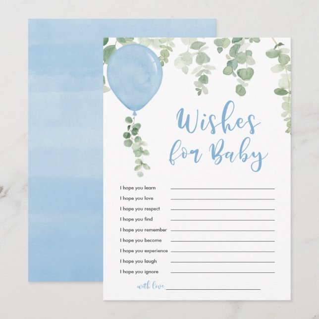 Invitation Voeux pour Bébé garçon bleu ballons (Devant / Derrière)