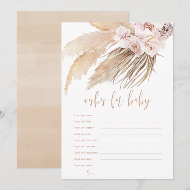 Invitation Voeux pour bébé Pampas herbe baby shower boho (Devant / Derrière)