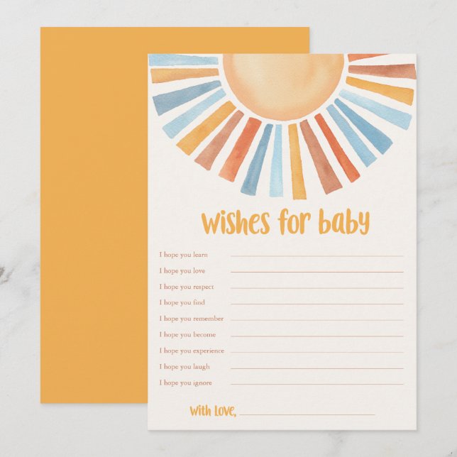 Invitation Voeux pour bébé Sunshine baby shower soleil boho (Devant / Derrière)