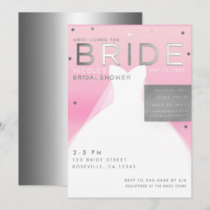 Invitation Voici BRIDE Silver & Pink Chic Fête des mariées
