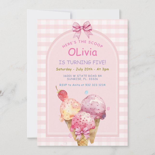 Invitation Voici la fête d'anniversaire de la crème glacée Sc (Devant)