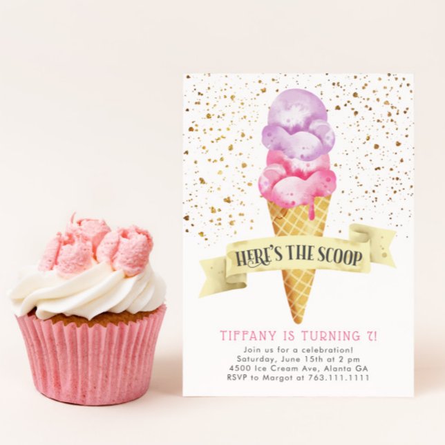 Invitation Voici la fête d'anniversaire de la crème glacée Sc (Créateur téléchargé)