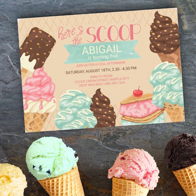 Invitation Voici la fête d'anniversaire de la crème glacée Sc (Créateur téléchargé)