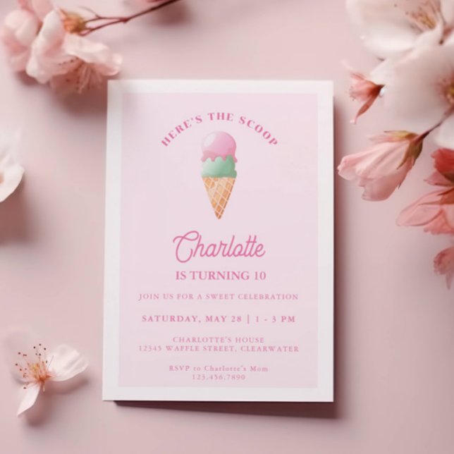 Invitation Voici la fête d'anniversaire de la crème glacée Sc (Créateur téléchargé)
