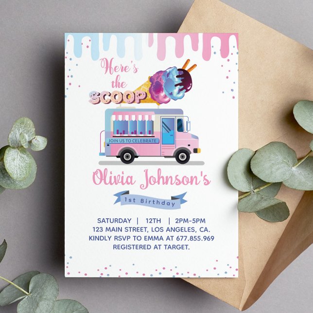 Invitation Voici la fête de la fille Scoop 1er anniversaire (Créateur téléchargé)