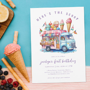 Invitation Voici la Glace Gâteau D'anniversaire Enfant Cône d