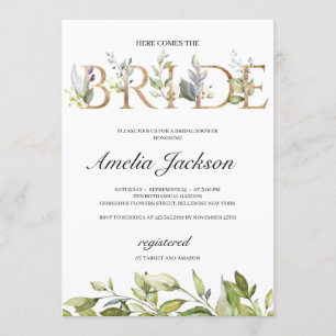 Invitation Voici la mariée feuille verdure et or