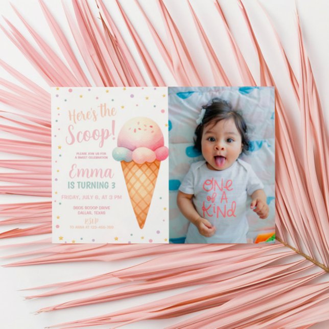 Invitation Voici la photo de glace rose Scoop Pastel (Créateur téléchargé)