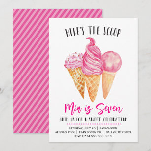 Invitation Voici l'anniversaire de la crème glacée rose Scoop