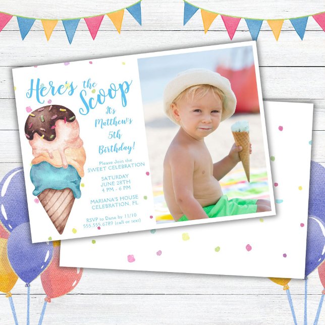 Invitation Voici l'anniversaire de la crème glacée Scoop Boys (Créateur téléchargé)