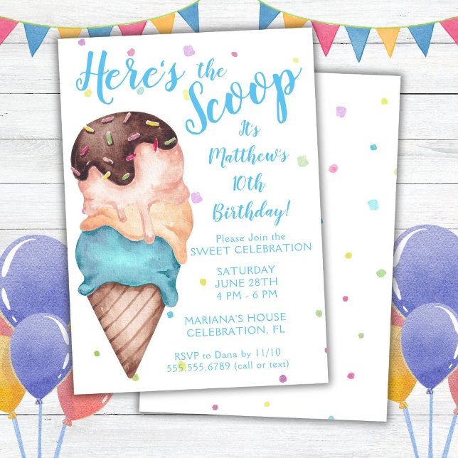Invitation Voici l'anniversaire de la crème glacée Scoop Boys (Créateur téléchargé)