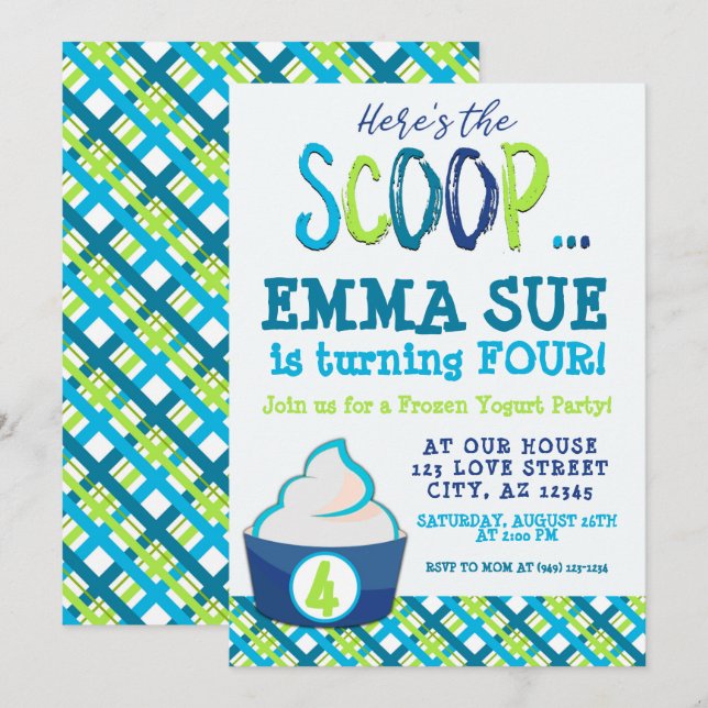 Invitation Voici l'anniversaire de la fête du yaourt congelé  (Devant / Derrière)