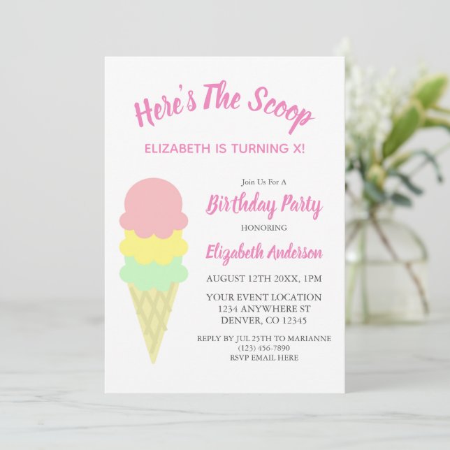 Invitation Voici l'anniversaire d'été de la crème glacée Scoo (Debout devant)