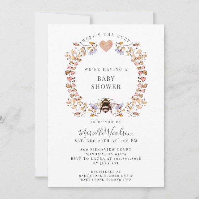 Invitation Voici le Baby shower d'abeilles du Buzz Floral Hea (Devant)