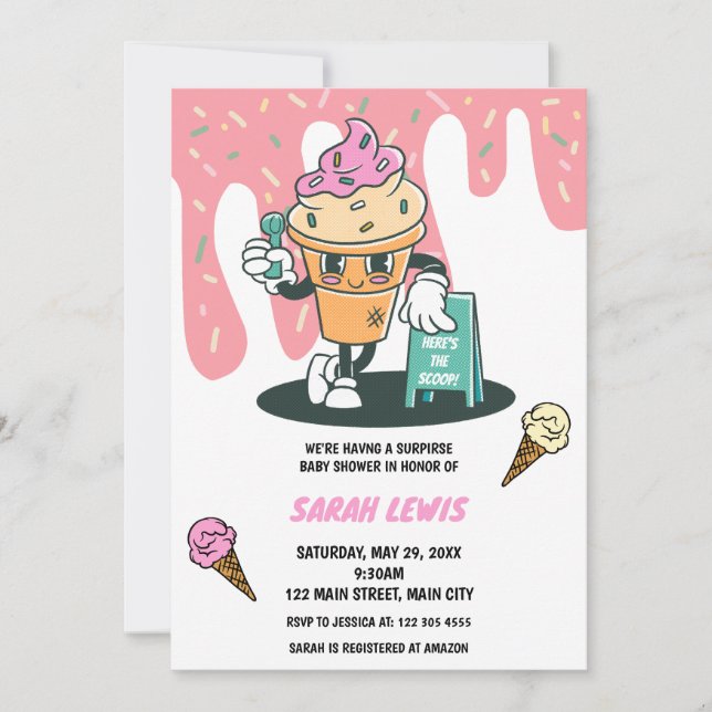 Invitation Voici le Baby shower de crème glacée Scoop (Devant)