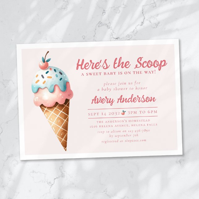 Invitation Voici le Baby shower de crème glacée Scoop (Créateur téléchargé)