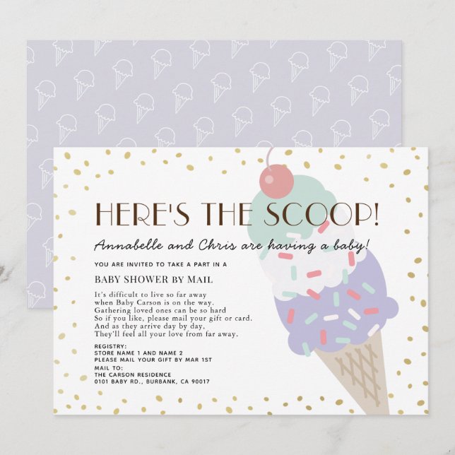 Invitation Voici le Baby shower de crème glacée Scoop par cou (Devant / Derrière)