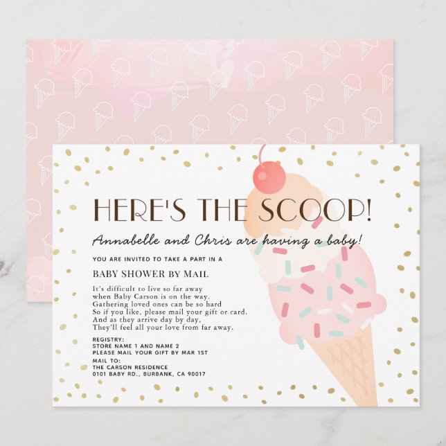 Invitation Voici le Baby shower de crème glacée Scoop par cou (Devant / Derrière)