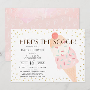Invitation Voici le Baby shower de fille rose crème glacée Sc