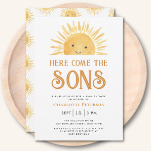 Invitation Voici le Baby shower des jumeaux Sunshine Sons