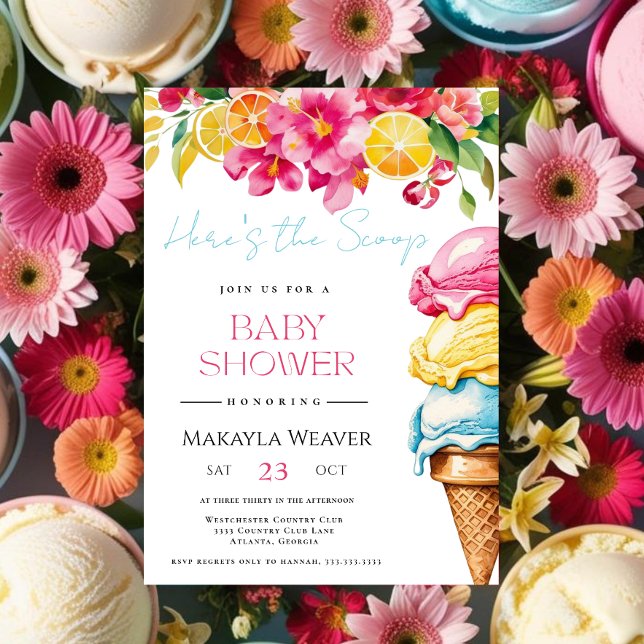 Invitation Voici le Baby shower d'été de la crème glacée Scoo (Créateur téléchargé)