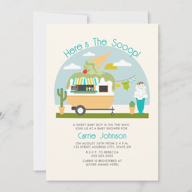 Invitation Voici le Baby shower du garçon de camping Scoop Ic (Devant)