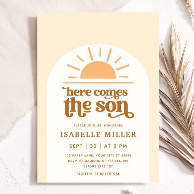 Invitation Voici le Baby shower garçon Son Sunshine (Here Comes the Son Sunshine Boy Baby Shower Invitation)