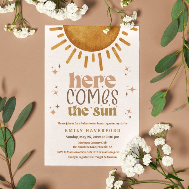 Invitation Voici le Baby shower neutre de genre Sun Boho (Créateur téléchargé)