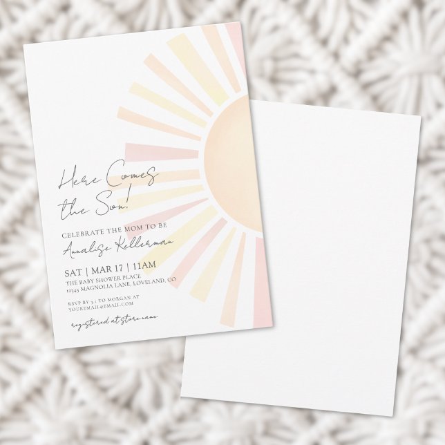 Invitation Voici Le Baby shower Soleil Son Boho (Here Comes The Son Boho Sun Baby Shower Invitation)