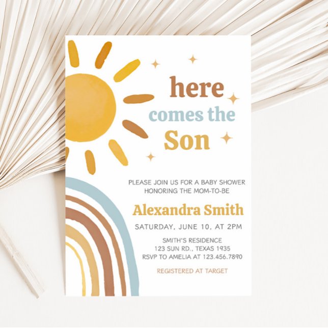 Invitation Voici le Baby shower Son Boy (Retro Groovy Sunshine Baby Shower Invitation)