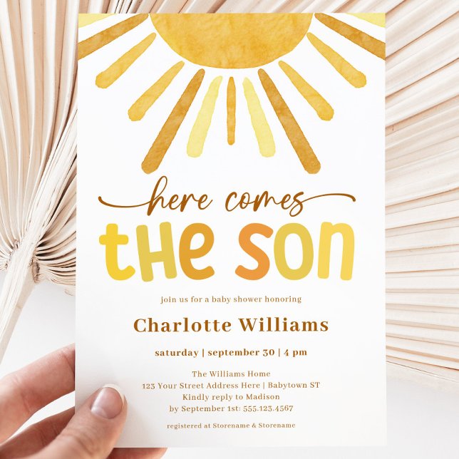 Invitation Voici le Baby shower Son Boy (Here Comes the Son Boy Baby Shower Invitation)