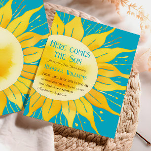 Invitation Voici le Baby shower Son Boy Blue Sunshine
