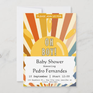 Invitation Voici le Baby shower Son Retro Sun Boy