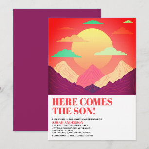 Invitation Voici Le Baby shower Son Retro Sunrise