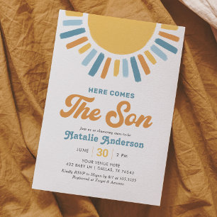 Invitation Voici le Baby shower Son Retro Sunshine