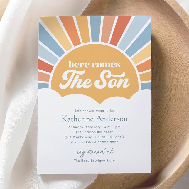 Invitation Voici le Baby shower Son Retro Sunshine Boy (Créateur téléchargé)