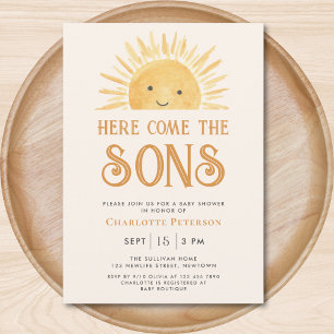 Invitation Voici Le Baby shower Sons Twins Sunshine