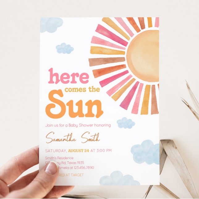 Invitation Voici Le Baby shower Sun Girl (Sunshine Baby Shower Invitation)