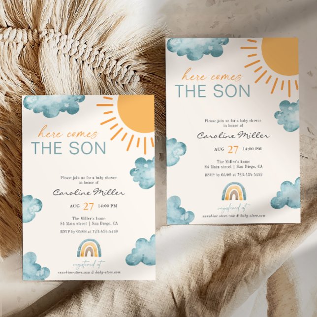 Invitation Voici Le Fils Baby shower Garçon bleu (Créateur téléchargé)