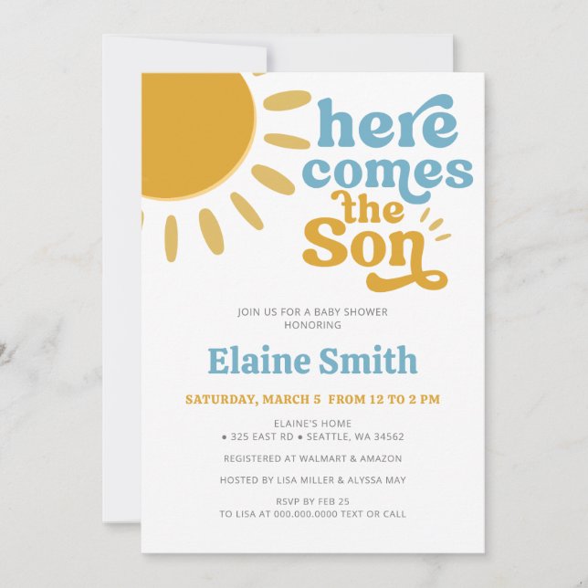 Invitation Voici le fils retro garçon baby shower (Devant)