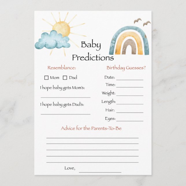 Invitation Voici Le Jeu De Prédictions Fils Bébé (Devant)
