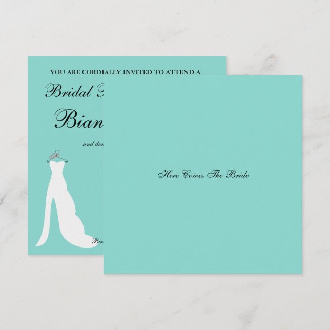 Invitation Voici Le Marié Turquoise Blue Fête des mariées Par (Devant / Derrière)